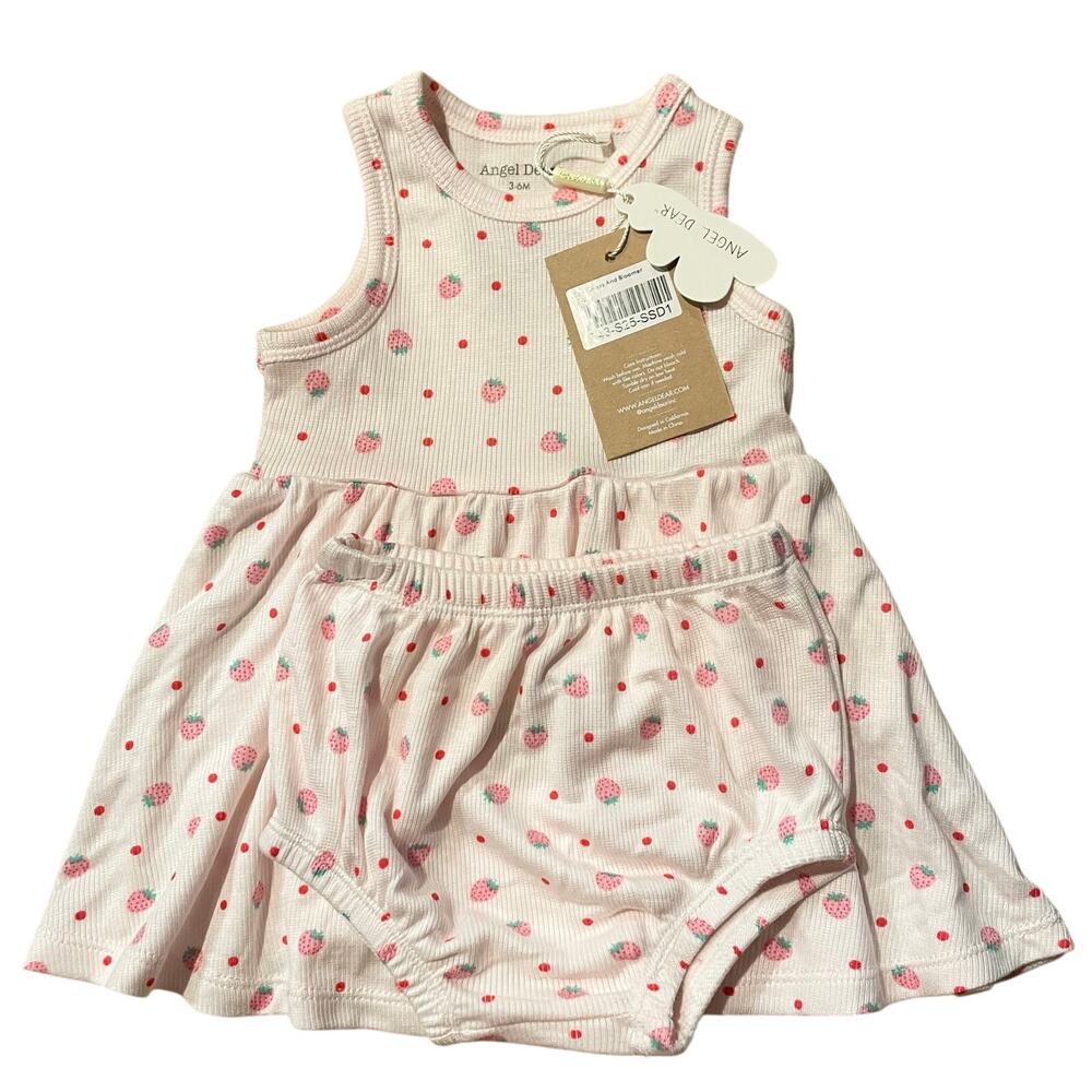 NWT Angel Dear Strawberry Swiss Dot Rib Tank Dress/Bloomer Modal Set 3-6 Months